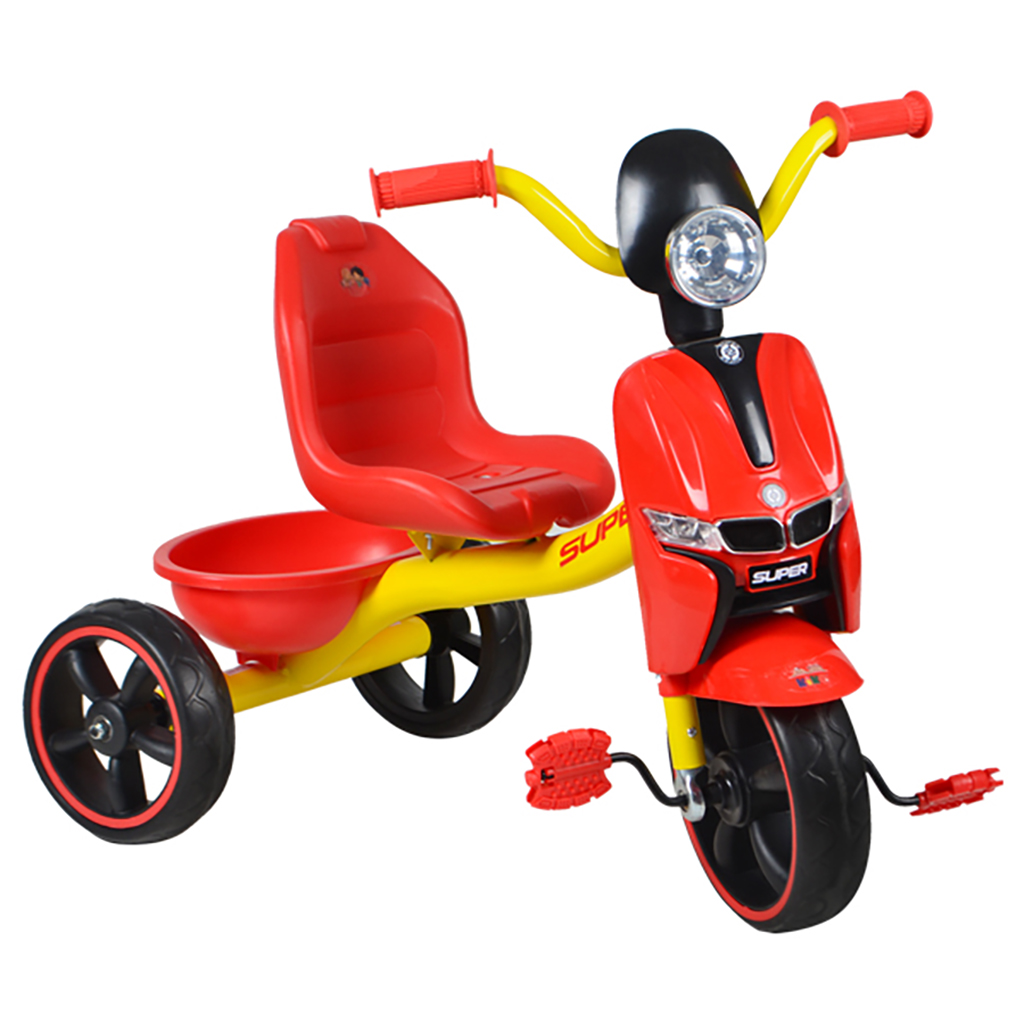 1608-red3 كيكو دراجة طفل 3 عجلات مع إضاءة وموسيقى 6 قطع بالكرتون - الصورة 1