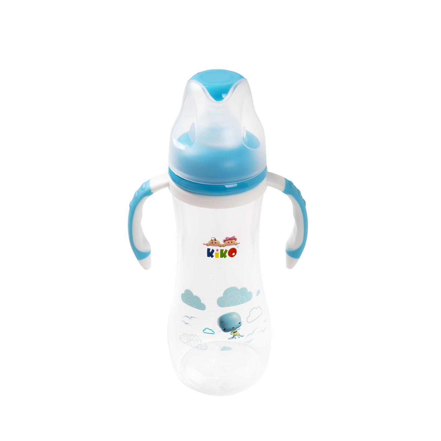 17107-Blue كيكو رضاعة طفل بمقبض 240 مل مع حلمة سيلكون - الصورة 1